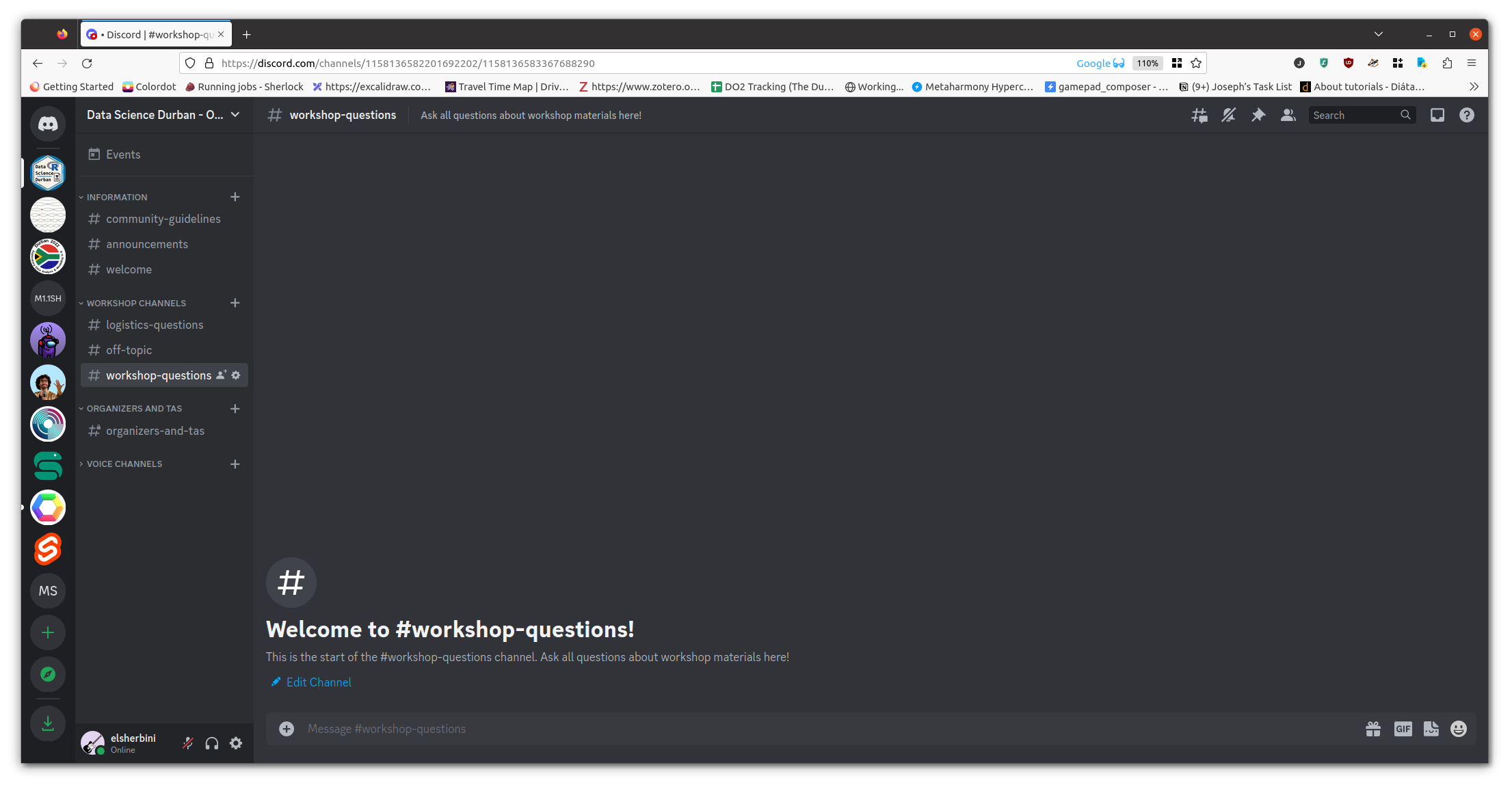Screenshot of the discord server app that serves as the forum for the workshop.